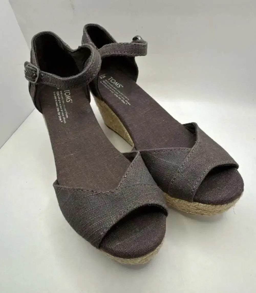 NWOTB TOMS Linen Platform Sandal Espadrille Wedges Blue Size 8W